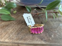 Beautiful pink Crystals 925 Silver Ring Size 6
