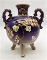 Purple Japanese Satsuma Censer Form Vase as is