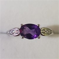 $140 Silver Rhodium Plated Amethyst(1.6ct) Ring