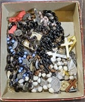 ROSARY BEADS AND MEDALS BOX LOT