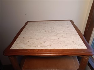 Square Marble Top Maple End Table. Quality. Heavy.