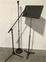 (2) Adjustable Mic Stands & Sheet Music Stand
