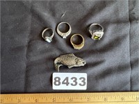 Marked Sterling Rings & Fish Pin