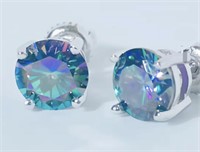 925S 2.0ct Blue Moissanite Diamond Earrings