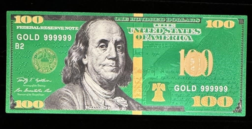 24k Gold Foil Green & Gold $100 Novelty Bill