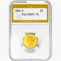 1881-S $5 Gold Half Eagle PGA MS65+ PL