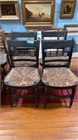 SET OF 4 ANTIQUE PAINTED RUSH SEAT SIDE CHAIRS
