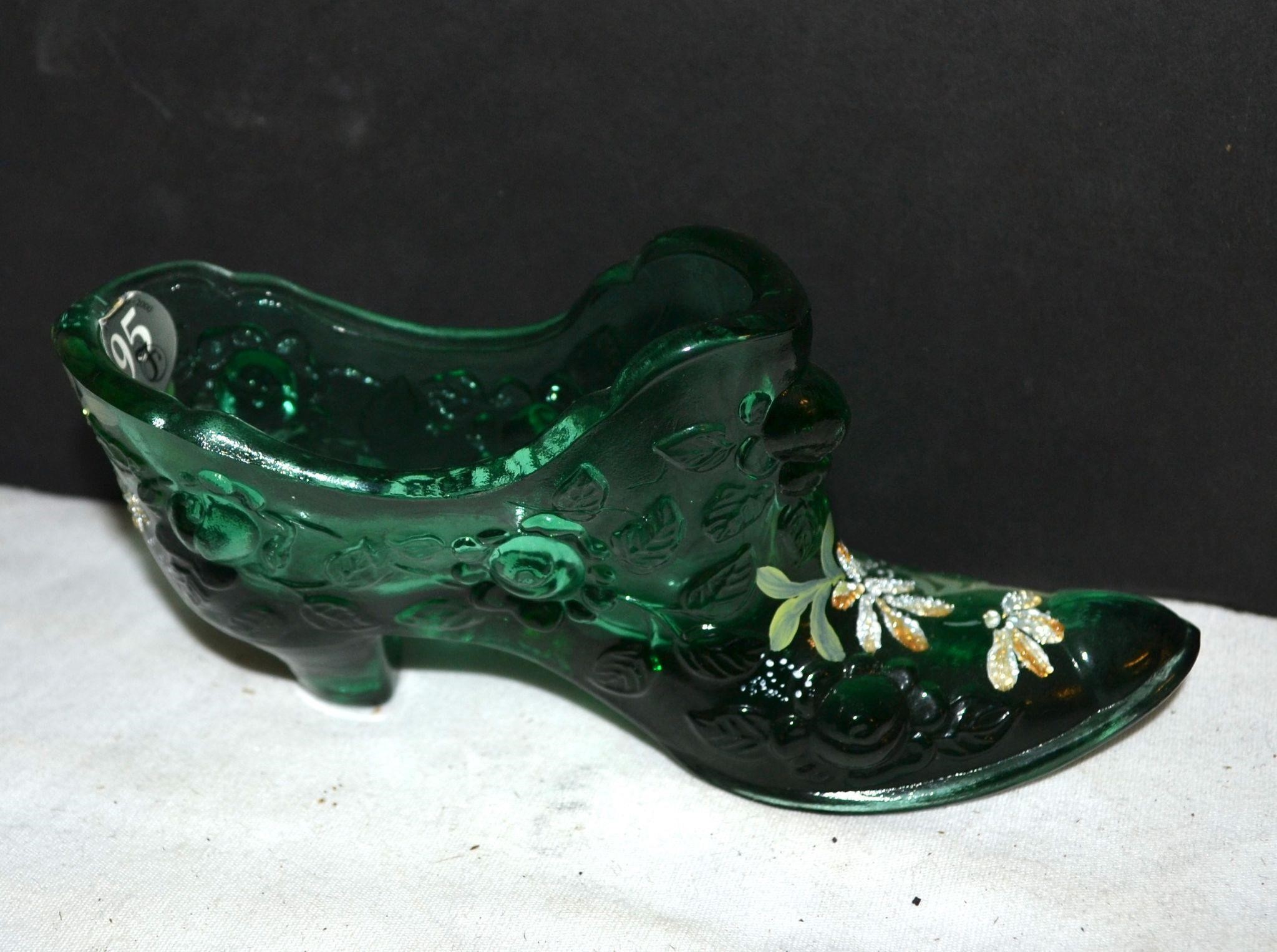 Fenton Hand Painted by Buskirk Art Glass Shoe