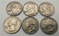 6 - 90% Silver Quarters 1960-1964