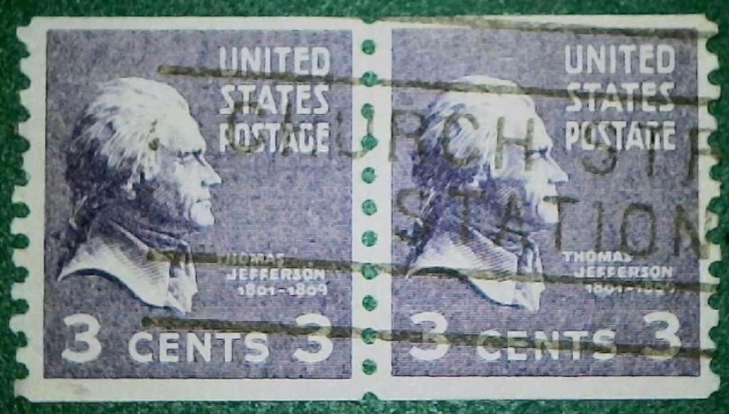USA #851 Jefferson Stamp 1938 Pair