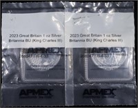 (2) 1 OZ .999 SILVER 2023 BRITANNIA ROUNDS