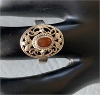 Vintage 925 Silver Oval Filigree Amber Brown