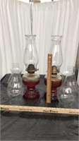 Matching oil lamps w/ extra globes & wick