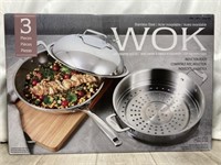 Wok 3 Piece With Steamer And Lid