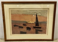 (H) Silhouettes Boat Lithograph by Maria 54/1000