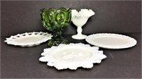 Three Reticulated Milk Glass Plates, Hobnail