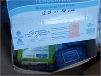 Case of moistened wipes and large box of wipes