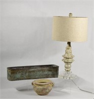 Ceramic Table Lamp, Container & Metal Plant Holder