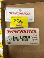 (2) BOXES OF WINCHESTER 9 MM LUGER 147 GR. TCMC
