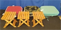 Lot of 10 Seat Cushions and 3 Bamboo Tables