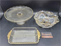Gold Trim Cake Plate Bowl Divided Dish