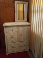 White Wicker Chest of Drawers & Mirror