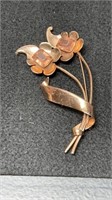Signed Coro Sterling Silver Floral Brooch With Ros