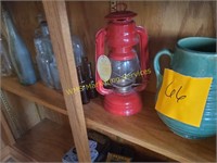 Shelf Contents - Old Bottles, Lantern, Etc.