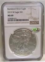 2019 BURNISHED SILVER EAGLE NGC MS69