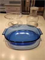 Wedgwood Crystal bowl glass carafe & blue Pyrex ca