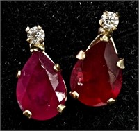 $200 10K  Ruby (1.8ct) Moissanite(0.05ct) Earrings