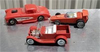 3 red cars - 2 nylint & tootsietoy vet
