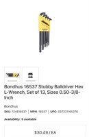 Bondhus 16537 Stubby Balldriver Hex L-Wrench, Set