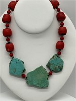 Sterling Coral & Turquoise Southwest Necklace