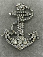 Huge Vintage Rhinestone Anchor Brooch Pendant