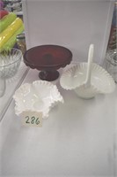 Ruby red and milk glass dishes