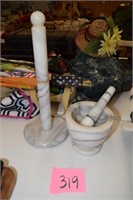 Marble mortar & pestle, paper towel holder