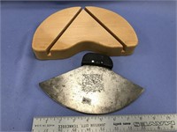 Very large 9" antique ulu on wooden stand    (k 58