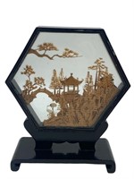 Hand Carved Chinese Cork Diorama Glass Display