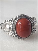 New Sterling Red Jade Ring Sz 6