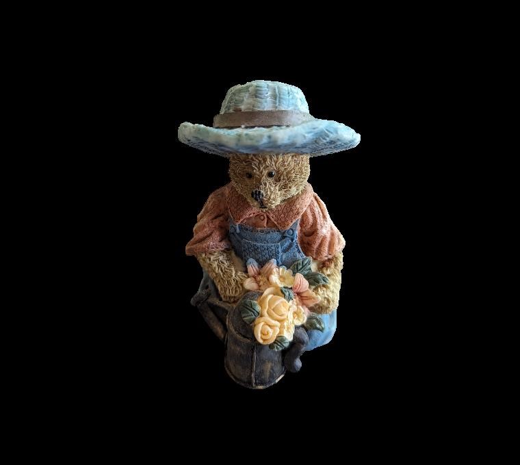 Teddy Bear in Blue hat with Flowers