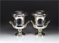 PAIR OF FRENCH SILVER PLATED WINE COOLERS
