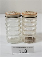 4" Vintage Glass Salt & Pepper Shakers Metal Lids