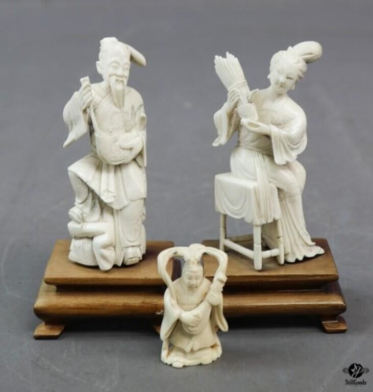 Carved Ivory Figurines 3 Pc