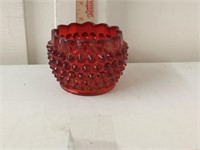 MCM Amberina Hobnail rose bowl