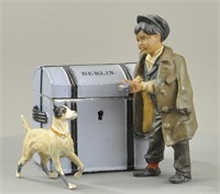 GERMAN TIN & LEAD BOY AND DOG BANK