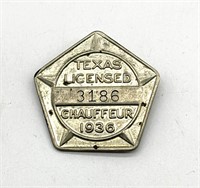 1936 Texas Licensed Chauffeur Pin Badge 1.5”