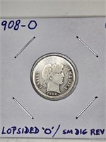 1908 o Die Error O Mint Barber Dime