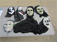 lot of skeleton and ghost face mask including robe