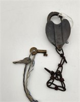 Antique Heart Shaped Iron Lock w/ Key